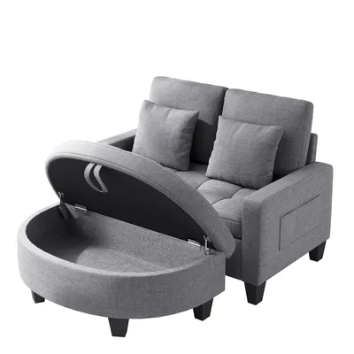 Productafbeelding van Tweezitsbank met chaise longue BEALIFE, 130x72x87 cm | Met opbergbank | Grijs | AR59