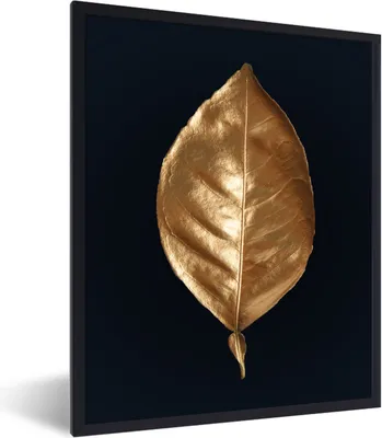 Produktbild von MuchoWow® Gerahmtes Poster Blätter - Chic - Gold - Pflanzen - Schwarz 60x80 cm - Poster mit Schwarzem Bilderrahmen Wandposter Rahmen Foto Bilder - Premium - Wanddeko Wohnzimmer