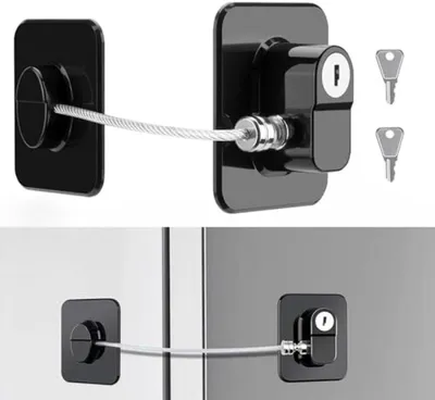 Produktbild von PromoHome® Kindersicherung 2er Set – Kühlschrankschloss mit Schlüssel, selbstklebend, für Schrank, Schublade, Fenster, schwarz
