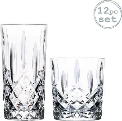 Produktbild von RCR Kristall Orchestra Cut Glas Whiskey Tumblers und Highball-Cocktail-Gläser - 340ml, 396ml - 12er Set