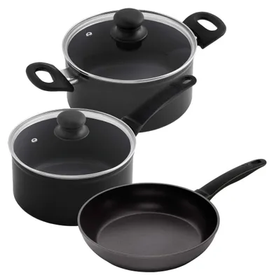 Kochgeschirr-Set 3-teilig, Aluminium, Antihaft, schwarz