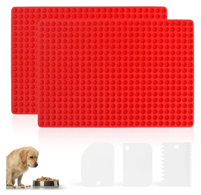 Image de Tapis de cuisson en silicone en deux parties pour biscuits pour chiens, avec rainures ; moule réutilisable pour biscuits pour chiens avec spatule ; tapis de cuisson en silicone antiadhésifs pour friandises pour chiens