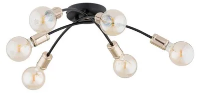 Zdjęcie produktu dla Lampa sufitowa LENSI czarna-stare złoto 6xE27x15W metal wym:15x55x55cm IP20 Alfa
