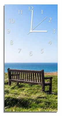 Produktbild von Wallario Design Wanduhr bedruckt, Größe 30 x 60 cm, Motiv: Bank mit Aussicht