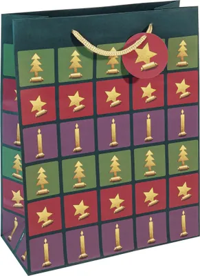 Produktbild von SIGEL GT046 Geschenktasche groß - grün, rot, violett  - mit Bodeneinlage, Geschenkanhänger und farblich abgestimmten Tragekordeln - Papier - 26 x 33 cm