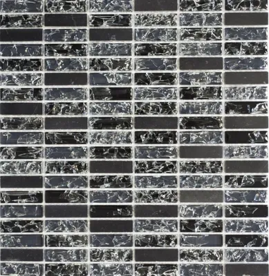 Produktbild von Mosaikfliese Transluzent schwarz Stäbchen Glasmosaik Crystal Stein schwarz MOS87-s1228