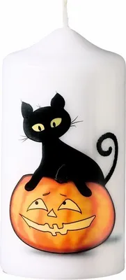 Produktbild von Kerze Halloween "Katze/Kürbis" 120 x Ø 60 mm