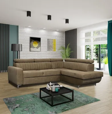 Obrázek produktu pro BETTSO Rohová sedací souprava s funkcí spaní Se zásuvkami na lůžko Rohová sedačka Čalouněný roh Moderní design MARON Světle hnědá barva
