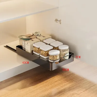 Image de Organisateur de placard extensible - Étagère réglable de 25 à 43 cm, sans perçage - Acier inoxydable - Pour garde-manger et salle de bain - Noir