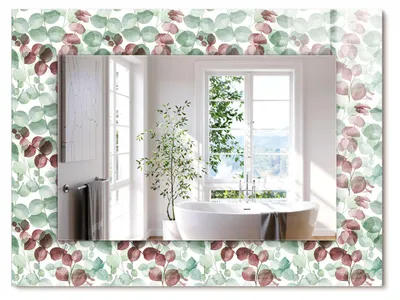 Produktbild von Aquarellierte Blätter – Rechteckiger Spiegel mit Druck 80x60 cm – Modern - Dekorativ für die Wand