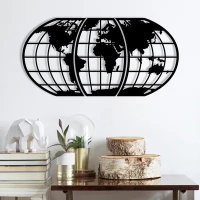 Produktbild von Wallity, World Map 11, Wanddeko, Schwarz, Metall, 116 x 58 cm