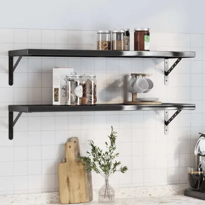 Obrázok produktu pre Maison Exclusive – Nástenné police, 2 ks, 100 x 30 cm, čierna, nerezová oceľ