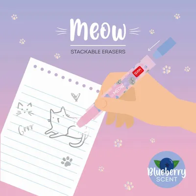 Produktbild von LEGAMI Meow stapelbare Radiergummis – Radiergummi Set, Kitty, bunt