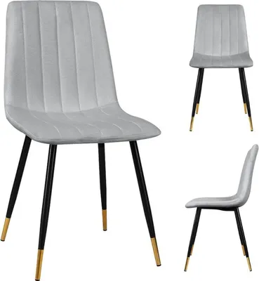 Produktbild von Gepolsterten Stuhl aus Velours, Wohnzimmerstuhl, Esszimmerstuhl, goldene Beine, Grau