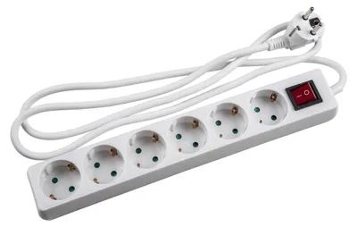 Obrázok produktu pre Biela zásuvková lišta s 6 zásuvkami typu Schuko a vypínačom, dĺžka 1,5 m, kábel H5VV-F 3G1,5