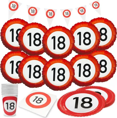 Produktbild von Happy Birthday 18 – 5-teiliges Partyset mit Tellern, Bechern, Servietten, Deko