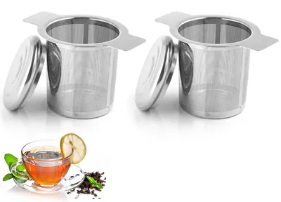 Produktbild von Teesieb aus Edelstahl - Tassenfilter - Feines Netz - Für losen Tee - Mit Deckel - Wiederverwendbar