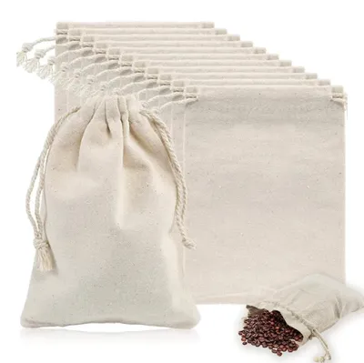 Produktbild von Baumwollbeutel mit Kordelzug - Wiederverwendbare Stoffbeutel - 15 Stück - 13 x 18 cm