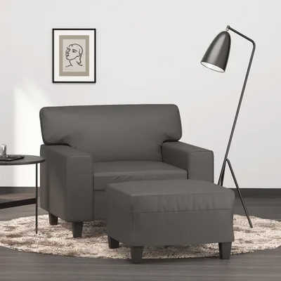 Produktbild von Sessel mit Hocker Grau 60 cm Kunstleder,Möbel,Sofas,22.6kg,3201161