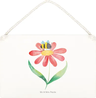 Produktbild von Mr. & Mrs. Panda Schild Hummel Blume DIN A4 - Weiß - Geschenk, hängeschild, Türschild, Lustige Sprüche, Natur, Biene, Hummeln, Wespe, wandtafel, Wandbild Holz, Deko