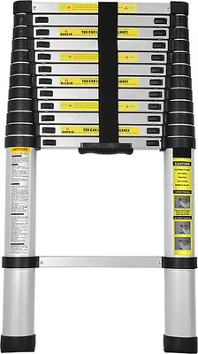 Produktbild von Fiqops Teleskopleiter Ausziehleiter Klappleiter Stabil Aluminium Stehleiter bis 150kg 3,8m Silber ohne haken