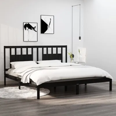 Produktbild von "Rabatt" Massivholzbett Schlafzimmer - Bettgestell moderne - Schwarz Kiefer 200x200 cm - Klassische Betten CC3709