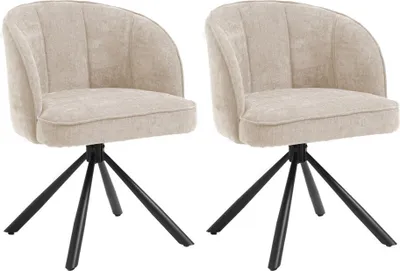 Zdjęcie produktu dla Krzesło do jadalni CasaDolce HELKAN, zestaw 2 sztuk, beżowe, 62x62x82 cm, tapicerowane, podłokietniki, obrotowa podstawa 180°, metalowe nogi