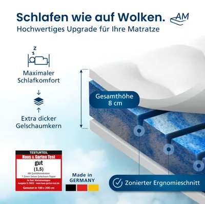 Produktbild von AM Qualitätsmatratzen | 3D Deluxe 7-Zonen Kaltschaum-Topper | 270x200 cm | 8 cm Höhe | Matratzentopper | 270/200 | Kaltschaum Topper | 7 Zonen