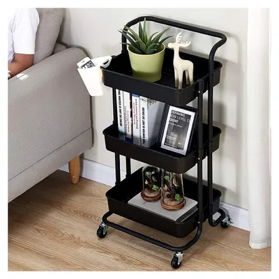 Produktbild von Küchenwagen mit 3 Ebenen, Servierwagen, Aufbewahrungswagen mit 4 Rädern und Griff, für Schönheitssalons, Büro, Badezimmer, Küche, 43 x 36 x 86 cm