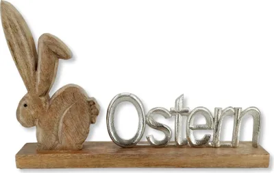 Produktbild von Holz und Metall Hase mit Oster-Schriftzug 40 x 26cm Osterdekoration Tisch-Deko Osterhase