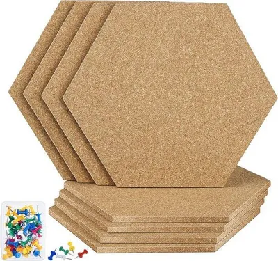 Produktbild von Famanu Set von 8 Sechseckigen Korktafeln - Selbstklebende Pinnwände mit Stecknadeln