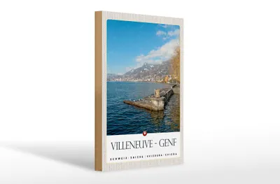 Produktbild von Holzschild Reise 20x30cm Villeneuve-Genf Schweiz Wanderung