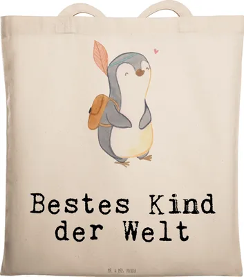 Produktbild von Mr. & Mrs. Panda Tote Bag Pinguin Bestes Kind der Welt - Transparent - Geschenk, Geburt, Kinder, Sohn, canvas tasche, Geburtstag, Büchertasche, Schultasche, Stoffbeutel