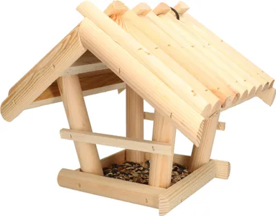 Image de KOTARBAU® Mangeoire Oiseaux à Suspendre Bois 27x28x26 cm Naturel Mangeoire Oiseaux Extérieur Avec Ourriture Oiseau 0,5 kg Naturel