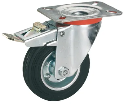 Produktbild von Dörner + Helmer 712202 Vollgummi-Feststell-Lenkrolle mit Rollenlager 160 x 40 mm/Platte 140 x 110 mm