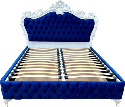 Produktbild von Casa Padrino Luxus Barock Doppelbett Royalblau / Weiß - Prunkvolles Massivholz Bett mit Glitzersteinen - Barock Schlafzimmer Möbel - SPECIAL!!!