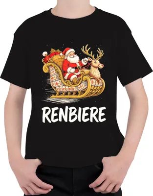 Produktbild von Renbiere Weihnachtsmann Schlitten Rentier Weihnachten Nikolaus Uni Kinder T-Shirt, Schwarz, 104