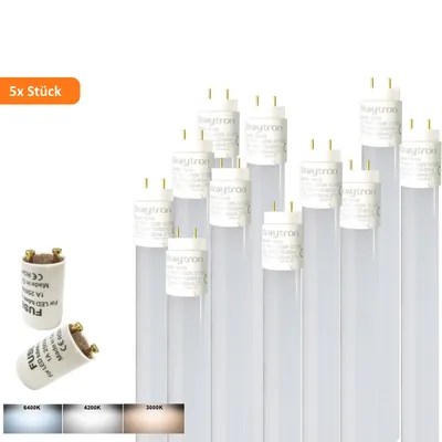 Produktbild von 5x 9W LED Röhre G13 T8 60cm Leuchtstofföhre Tube Warmweiß 3000K 900 Lumen 270° Abstrahlwinkel / inkl. Starter 5er Pack/ milchweiße Abdeckung