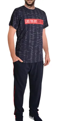Produktbild von Herren Pyjama Baumwolle Set zweiteiliger Schlafanzug kurzarm Modell 1 XL