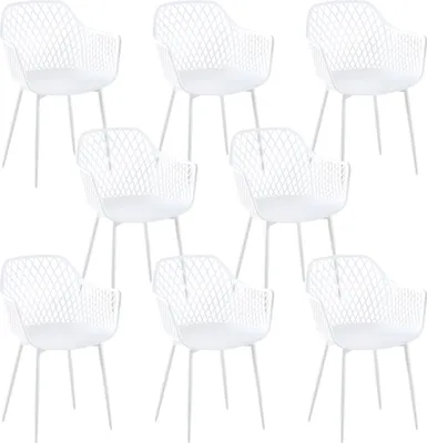 Image de H.J WeDoo set of 8 retro plastic dining room chairs living room chair armchair garden chair white, 125kg