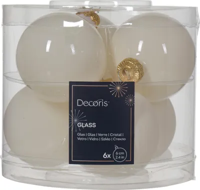 Produktbild von Weihnachtskugeln Glas 6cm x 6 Stück - Wollweiß transparent