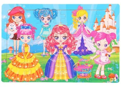 Zdjęcie produktu dla Drewniane puzzle dla dzieci z księżniczką, dziewczynka z kreskówki, 30 elementów