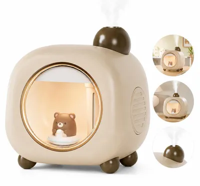 Produktbild von Luftbefeuchter Mini 500ml Bär – USB, 2 Nebelmodi, Farblicht, leise | Tragbar für Schlafzimmer & Baby