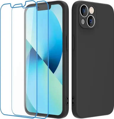 Image de Coque en silicone noire pour Apple iPhone 13 + 2 verres trempés