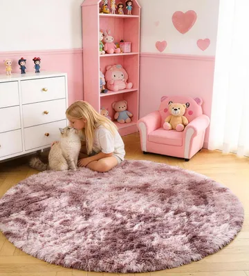 Immagine prodotto di Tappeto rotondo in velluto, motivo batik, rosa-lilla, diametro 150 cm - Lavabile
