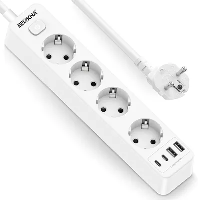 Zdjęcie produktu dla Listwa zasilająca z 4 gniazdami, wielokrotne gniazda, 2 porty USB-C - kabel 1,8 m