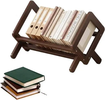 Immagine prodotto di Libreria in legno con sistema scorrevole, ideale per la casa e l'ufficio, organizer da scrivania compatto e mobiletto per libri e documenti (marrone scuro)