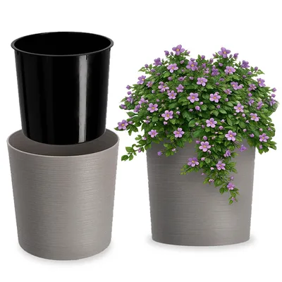 Produktbild von KADAX Blumentopf mit Holzspänen "Lecce", Blumentopfschutz, 30cm, Grau