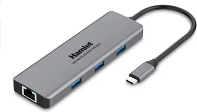 Produktbild von Hamlet HDKC-PD200U, Kabelgebunden, USB 3.2 Gen 1 (3.1 Gen 1) Type-C, 100 W, 10,100,1000 Mbit/s, Grau, 4K Ultra HD
