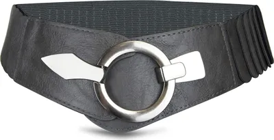 Produktbild von Elastischer Damen Taillengürtel, ca. 6 cm breiter Hüftgürtel mit silberner Ring-Schließe, Stretchgürtel, Anthrazit, Größe 75